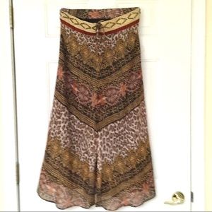 ZBD silk (12) Fun & funky drawstring waist flowing maxi skirt-EUC